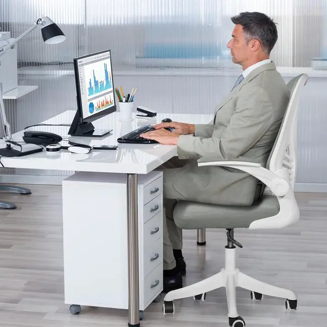 Alt view image 6 of 6 - Ninecer Desk Chairs with Wheels Computer Task Chair with Flip-up Armrest Ergonomic Mesh Office Chair with 300LBS Capacity Gray