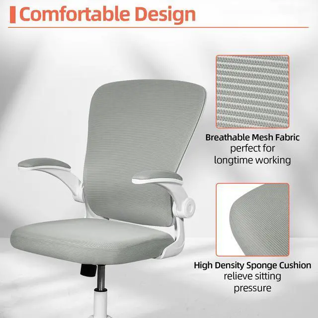 Alt view image 5 of 6 - Ninecer Desk Chairs with Wheels Computer Task Chair with Flip-up Armrest Ergonomic Mesh Office Chair with 300LBS Capacity Gray