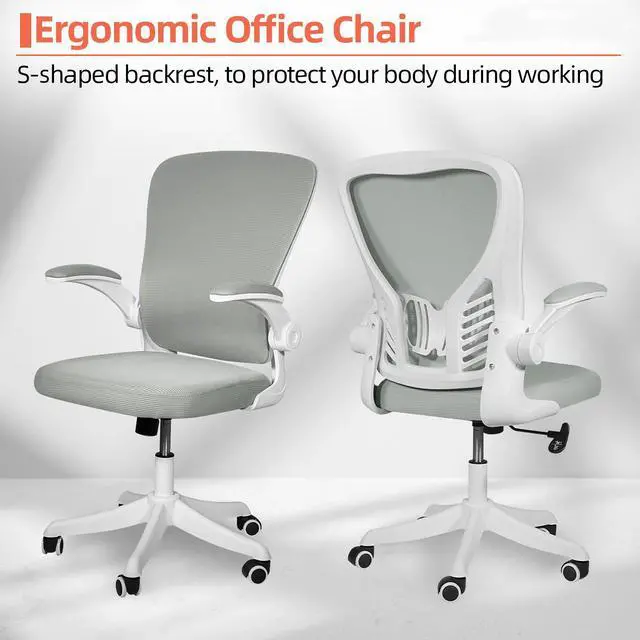 Alt view image 2 of 6 - Ninecer Desk Chairs with Wheels Computer Task Chair with Flip-up Armrest Ergonomic Mesh Office Chair with 300LBS Capacity Gray