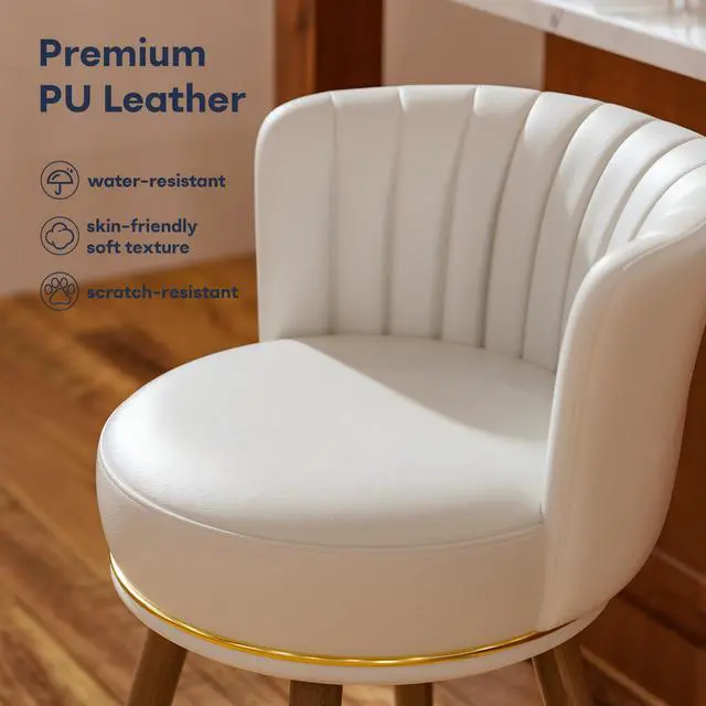 Alt view image 6 of 7 - Ninecer Counter Height Bar Stools Set of 4, Swivel Bar Stools with Back, 26" H Seat Height Upholstered Counter Stools with Wood Legs and Footrest, White Bar Chairs for Kitchen Island, 300lbs