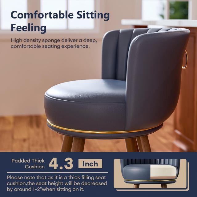 Alt view image 7 of 7 - Ninecer Counter Height Bar Stools Set of 4, Swivel Bar Stools with Back, 26" H Seat Height Upholstered Counter Stools with Wood Legs and Footrest, Bar Chairs for Kitchen Island, 300lbs Blue