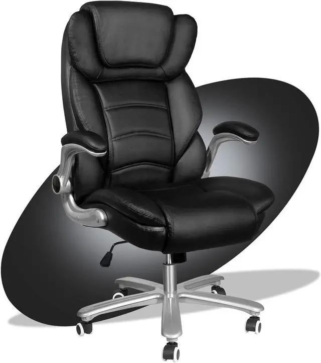 Main image of Ninecer Big and Tall Office Chair 400lb Wide Seat, High Back Leather Executive Office Chair with Flip-up Arms, Ergonomic Computer Desk Chairs for Home Office, Black