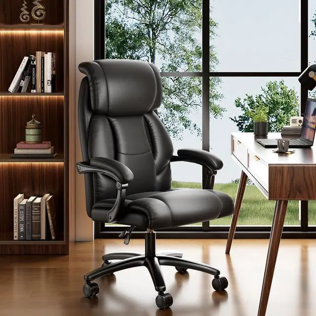 Main image of Ninecer Reclining Office Chair, High Back Executive Office Chair 400lbs, Leather Home Office Desk Chairs with Lumbar Support, Ergonomic Computer Comfy Desk Chair, Swivel Task Chairs with Wheels, Black