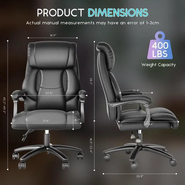 Alt view image 4 of 7 - Ninecer Reclining Office Chair, High Back Executive Office Chair 400lbs, Leather Home Office Desk Chairs with Lumbar Support, Ergonomic Computer Comfy Desk Chair, Swivel Task Chairs with Wheels, Black