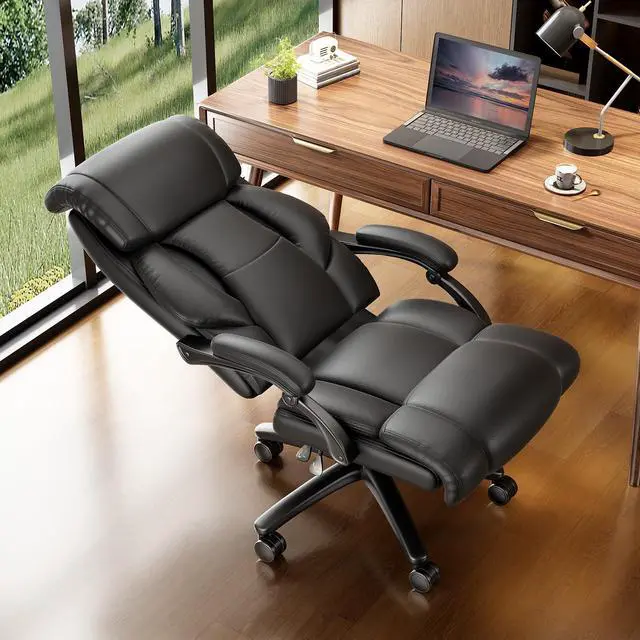 Alt view image 5 of 7 - Ninecer Reclining Office Chair, High Back Executive Office Chair 400lbs, Leather Home Office Desk Chairs with Lumbar Support, Ergonomic Computer Comfy Desk Chair, Swivel Task Chairs with Wheels, Black