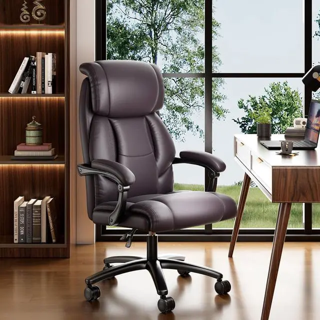 Main image of Ninecer Reclining Office Chair, High Back Executive Office Chair 400lbs, Leather Home Office Desk Chairs with Lumbar Support, Ergonomic Computer Comfy Desk Chair, Swivel Task Chairs with Wheels, Brown