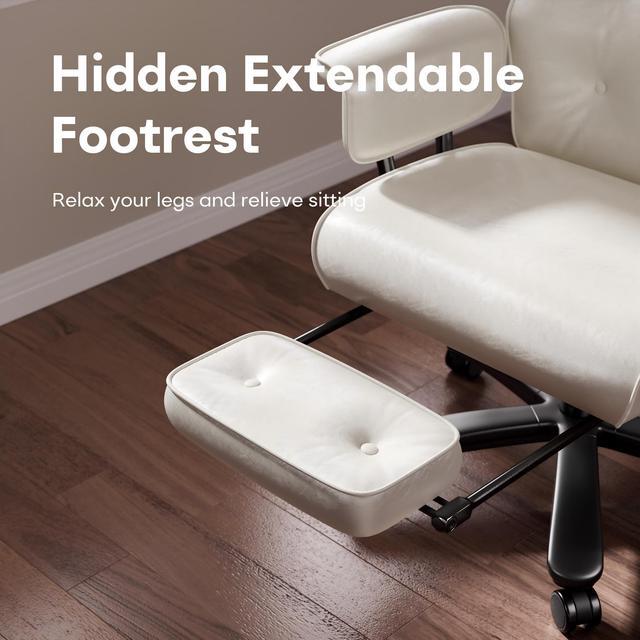 Alt view image 6 of 6 - Ninecer Reclining Office Chair with Footrest, Big and Tall Office Chair 400lbs Wide Seat, Leather High Back Executive Office Chair, Ergonomic Vintage Desk Chair, Heavy Duty Computer Chair White