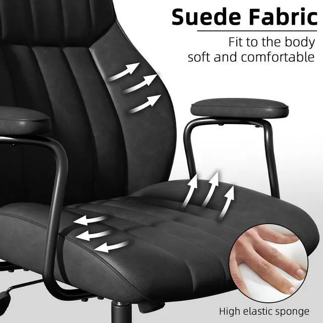 Alt view image 5 of 7 - Ninecer Leather Desk Chair, Vintage Desk Chair with Wheels and Arms, Height Adjustable Mid Century Modern Desk Chair, Black