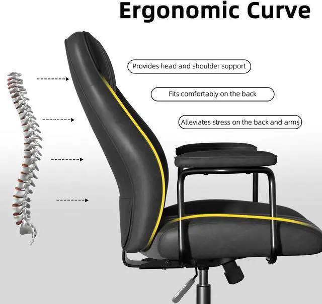 Alt view image 7 of 7 - Ninecer Leather Desk Chair, Vintage Desk Chair with Wheels and Arms, Height Adjustable Mid Century Modern Desk Chair, Black