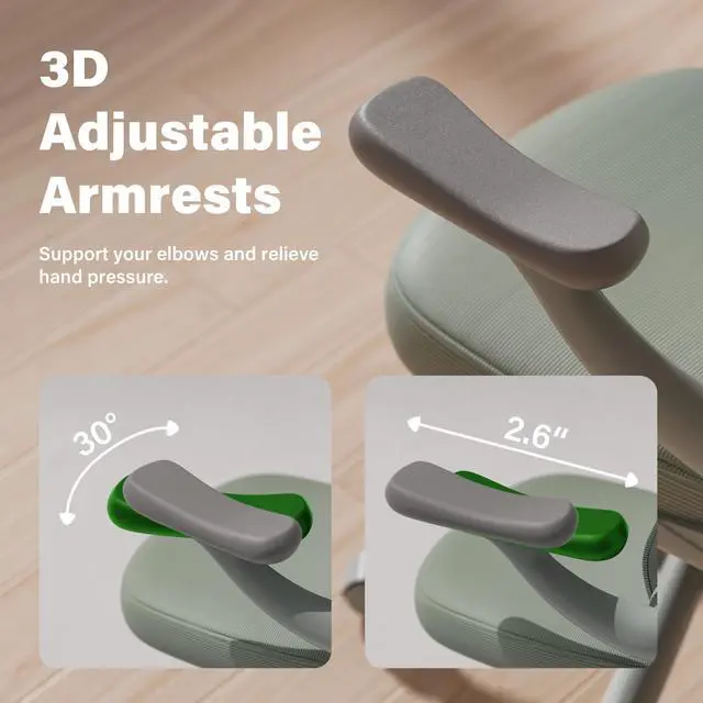 Alt view image 3 of 6 - Ninecer Computer Desk Chair, Middle Back Ergomomic Office Chair with 3D Armrests, Comfy Mesh Office Chair with Adjustable Lumbar Support, Wide Seat Swivel Home Office Chair, Grey