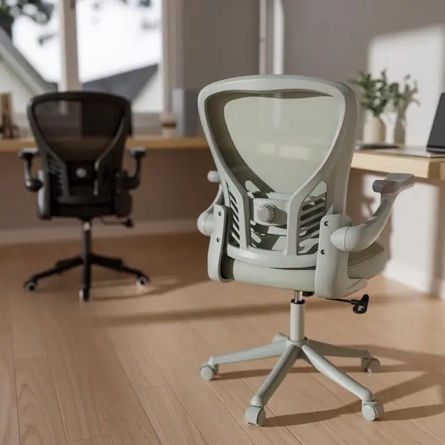 Alt view image 6 of 6 - Ninecer Computer Desk Chair, Middle Back Ergomomic Office Chair with 3D Armrests, Comfy Mesh Office Chair with Adjustable Lumbar Support, Wide Seat Swivel Home Office Chair, Grey