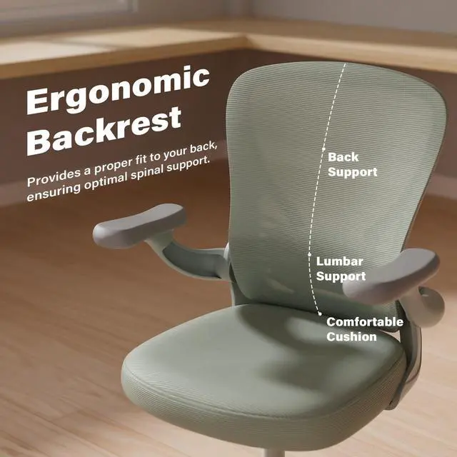 Alt view image 5 of 6 - Ninecer Computer Desk Chair, Middle Back Ergomomic Office Chair with 3D Armrests, Comfy Mesh Office Chair with Adjustable Lumbar Support, Wide Seat Swivel Home Office Chair, Grey