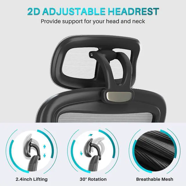 Alt view image 4 of 6 - Ninecer Ergonomic Office Chair, High Back Computer Desk Chair with Wheels, Comfy Mesh Office Chair with Adjustable Lumbar Support & Headrest, Black Swivel Executive Managerial Task Chair