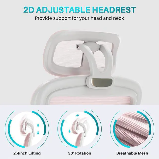 Alt view image 5 of 6 - Ninecer Ergonomic Office Chair, High Back Computer Desk Chair with Wheels, Comfy Mesh Office Chair with Adjustable Lumbar Support & Headrest, Pink Swivel Executive Managerial Task Chair