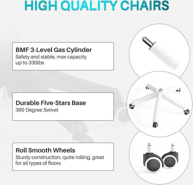 Alt view image 7 of 7 - Ninecer Ergonomic Office Chair, High Back Computer Desk Chair with Wheels, Comfy Mesh Office Chair with Adjustable Lumbar Support & Headrest, Grey Swivel Executive Managerial Task Chair