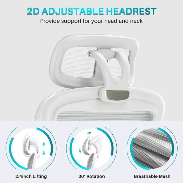 Alt view image 4 of 7 - Ninecer Ergonomic Office Chair, High Back Computer Desk Chair with Wheels, Comfy Mesh Office Chair with Adjustable Lumbar Support & Headrest, Grey Swivel Executive Managerial Task Chair