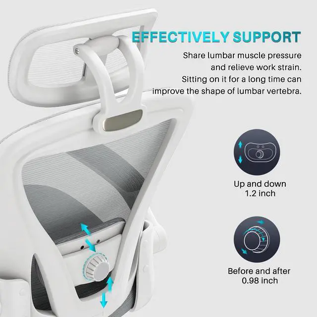 Alt view image 5 of 7 - Ninecer Ergonomic Office Chair, High Back Computer Desk Chair with Wheels, Comfy Mesh Office Chair with Adjustable Lumbar Support & Headrest, Grey Swivel Executive Managerial Task Chair