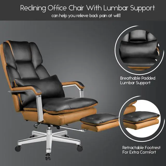 Alt view image 3 of 6 - Ninecer Big and Tall Office Chair 550 lbs, PU Leather Executive Chair Heavy Duty Desk Chairs Ergonomic Reclining Office Chair with Footrest, Black