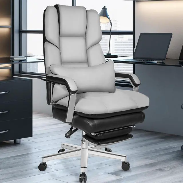 Alt view image 6 of 6 - Ninecer Big and Tall Office Chair 550 lbs, PU Leather Executive Chair Heavy Duty Desk Chairs Ergonomic Reclining Office Chair with Footrest, Grey