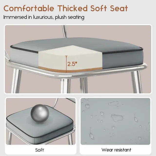 Alt view image 4 of 7 - Ninecer 26" Counter Height Chair, Modern Metal Frame Bar stools with Lumbar Support and Footrest, Gray (Set of 2)