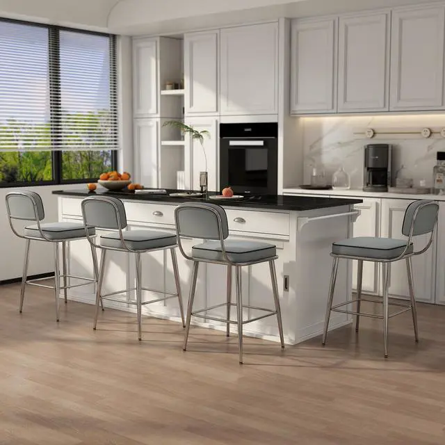 Main image of Ninecer 26" Counter Height Chair, Modern Metal Frame Bar stools with Lumbar Support and Footrest, Gray (Set of 4)