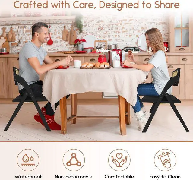 Alt view image 7 of 7 - Ninecer Modern Dining Chair, Folding Wooden Dining Chair with Rattan Backrest,  Black (Set of 2)