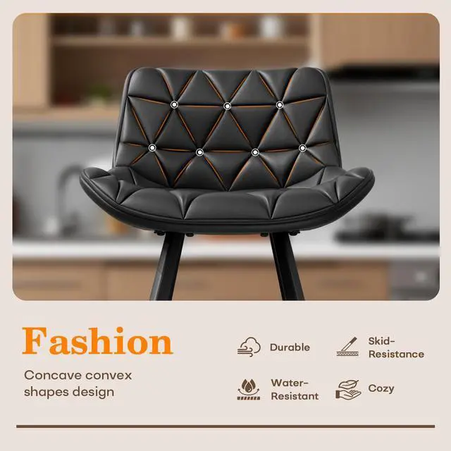 Alt view image 4 of 7 - Ninecer 26 Inch Counter Height Bar Stools Set of 3, Faux Leather Bar Chairs with Low Back and Footrest, Upholstered Kitchen Island Barstools for Home Dining, Black
