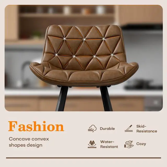 Alt view image 6 of 7 - Ninecer 26 Inch Counter Height Bar Stools Set of 3, Faux Leather Bar Chairs with Low Back and Footrest, Upholstered Kitchen Island Barstools for Home Dining, Brown