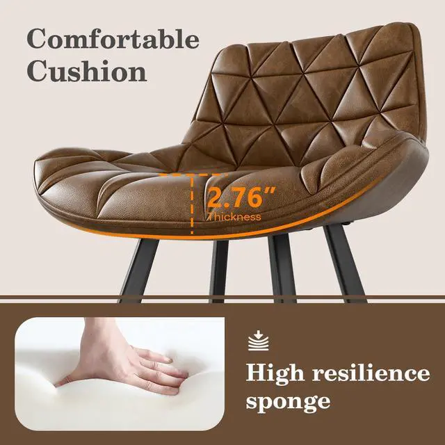 Alt view image 7 of 7 - Ninecer 26 Inch Counter Height Bar Stools Set of 3, Faux Leather Bar Chairs with Low Back and Footrest, Upholstered Kitchen Island Barstools for Home Dining, Brown