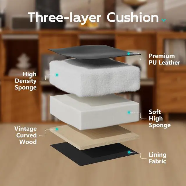 Alt view image 5 of 7 - Ninecer Leather Desk Chair with Wheels,Three-Layers Thicken Wide Seat Height Adjustable,Mid Back,Computer Office Chair for Home Office Black