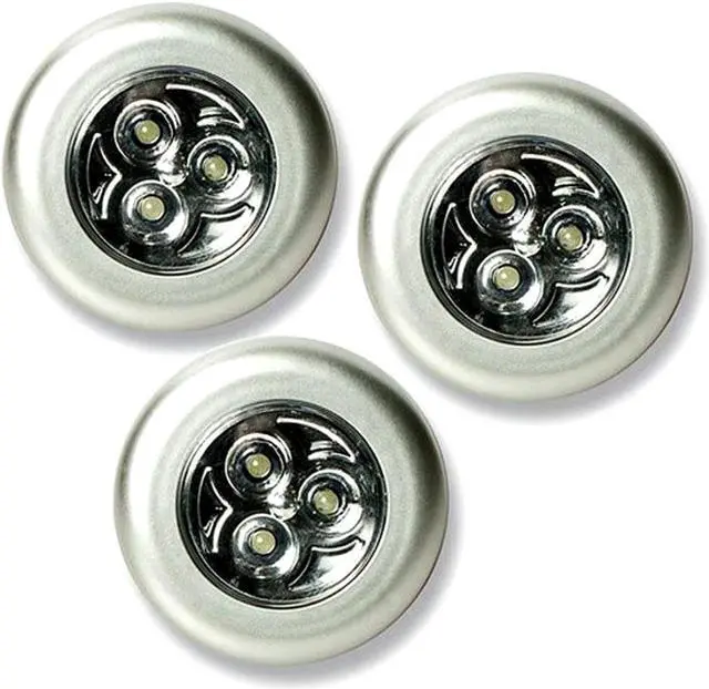 Alt view image 2 of 7 - Round Stick 'N' Click - Peel and Stick LED Lights - Set of 3 - Silver -MO