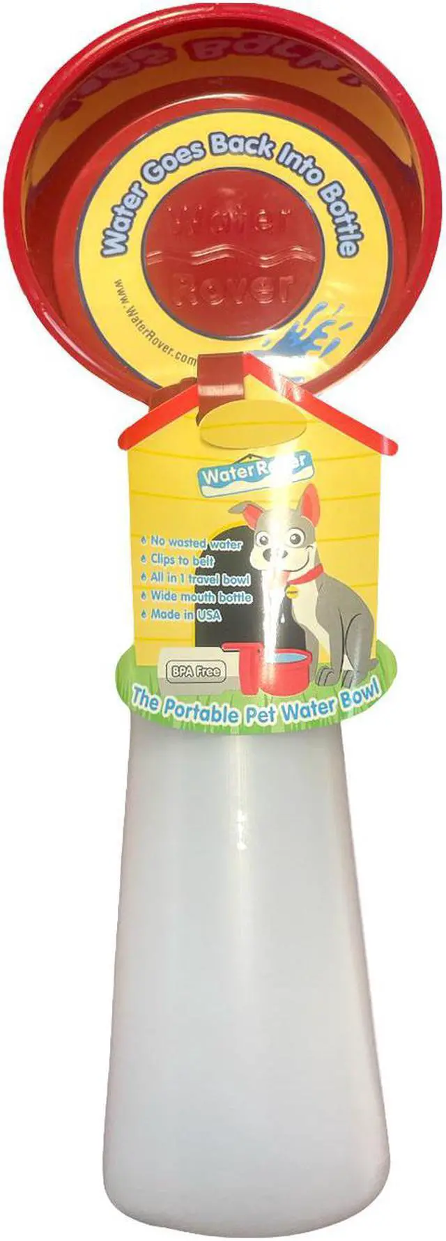 Main image of Water Rover Even Bigger Portable Water Bowl Hands-Free Leak-Free 5.25 Inch Bowl and 26-Ounce Bottle- Red