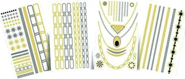 Alt view image 2 of 8 - Hot Jewels Metallic Temporary Tattoos set of 4 sheets Classic