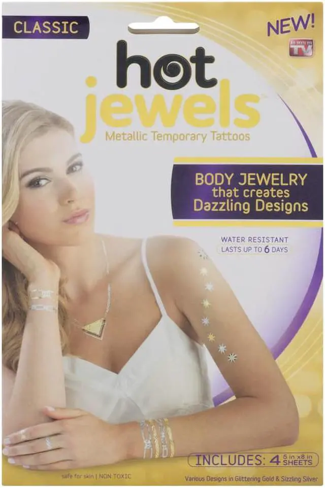 Alt view image 3 of 8 - Hot Jewels Metallic Temporary Tattoos set of 4 sheets Classic