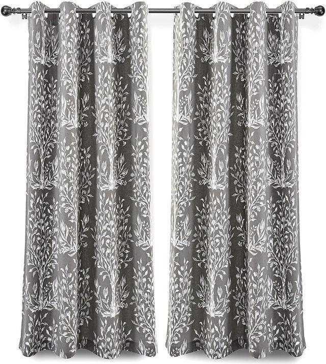 DriftAway Anna Window Curtains 100 Percent Cotton Tree Branches Botanical Print 2 Grommet Panels Each 52 Inch by 63 Inch Gray