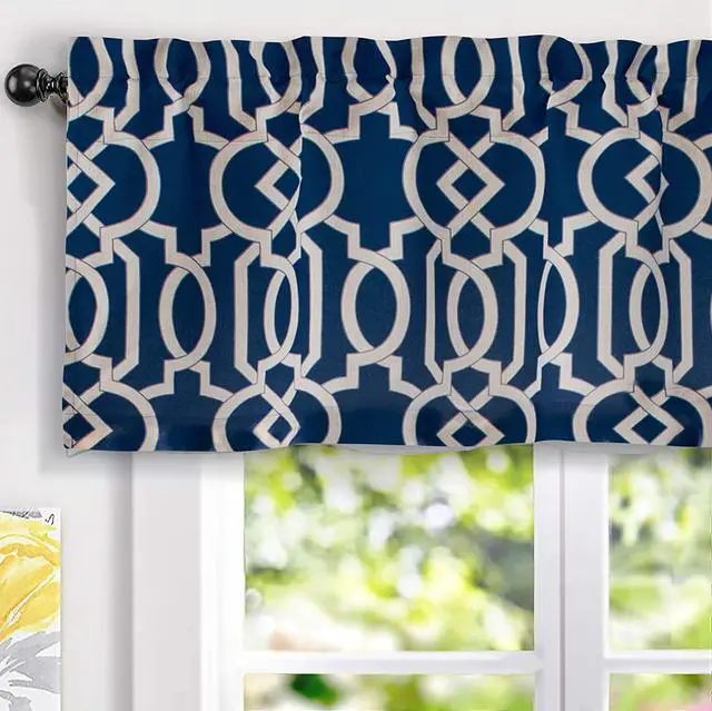 Main image of DriftAway Abigail Geometric Trellis Pattern Window Curtain Valance Rod Pocket 52 Inch by 18 Inch Navy