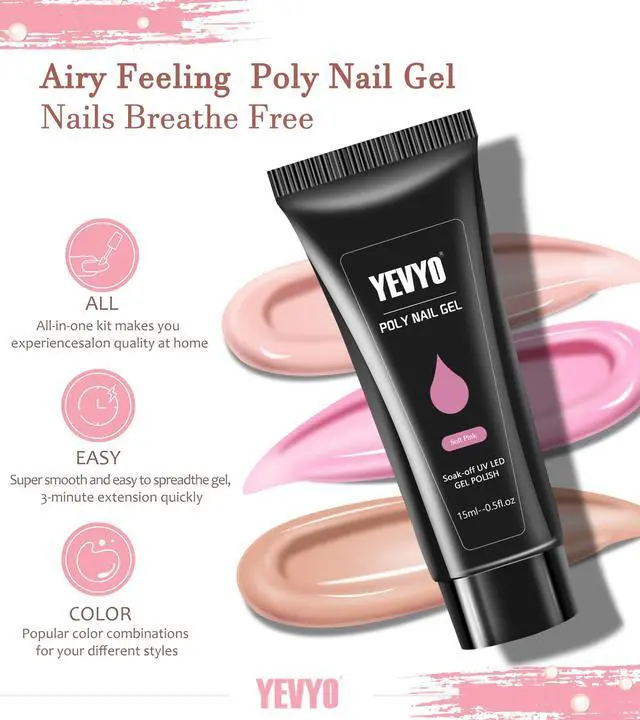 Alt view image 4 of 6 - Poly Gel Nail Kit, YEVYO Poly Nail Gel Kit with UV Lamp for Beginners with Everything, Gel Extension Nail Kit with Slip Solution