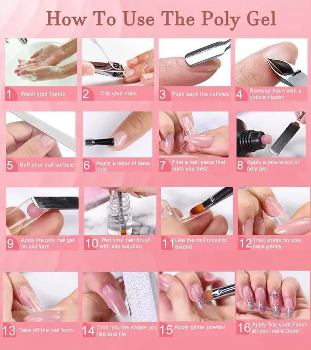 Alt view image 6 of 6 - Poly Gel Nail Kit, YEVYO Poly Nail Gel Kit with UV Lamp for Beginners with Everything, Gel Extension Nail Kit with Slip Solution