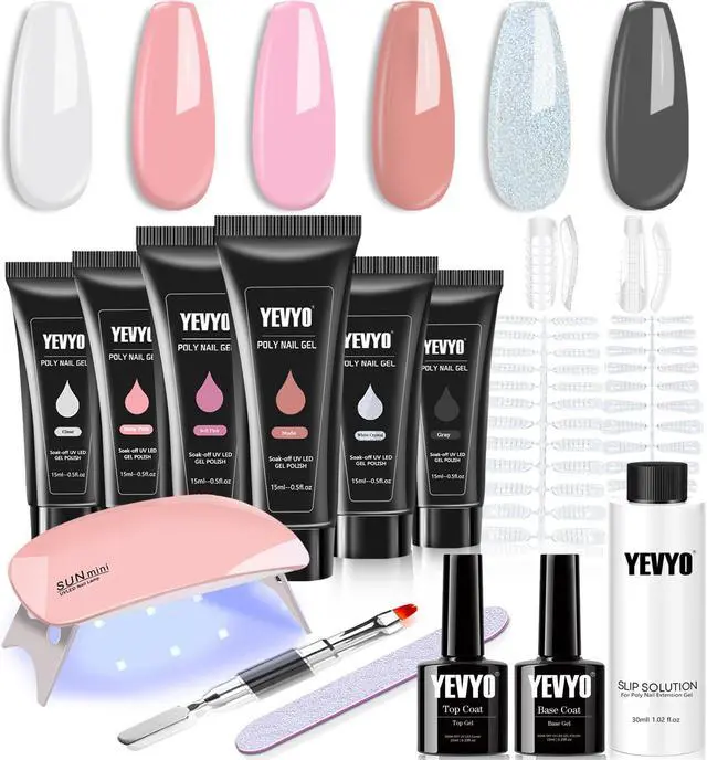 Main image of Poly Gel Nail Kit, YEVYO Poly Nail Gel Kit with UV Lamp for Beginners with Everything, Gel Extension Nail Kit with Slip Solution