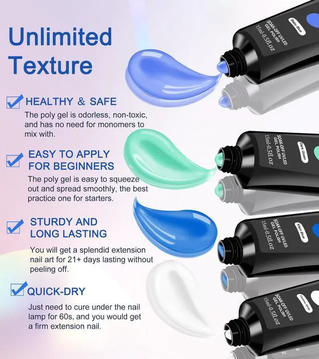 Alt view image 4 of 7 - Poly Gel Nail Kit, YEVYO Poly Nail Gel Kit with UV Lamp for Beginners with Everything, Gel Extension Nail Kit with Slip Solution