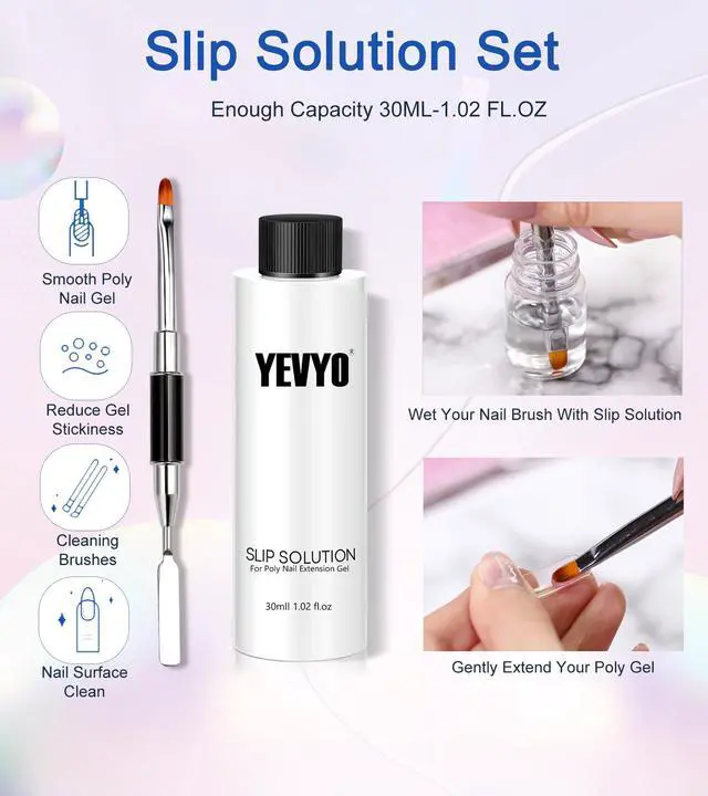Alt view image 7 of 7 - Poly Gel Nail Kit, YEVYO Poly Nail Gel Kit with UV Lamp for Beginners with Everything, Gel Extension Nail Kit with Slip Solution