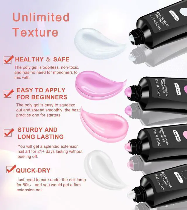 Alt view image 4 of 6 - Poly Gel Nail Kit, YEVYO Poly Nail Gel Kit with UV Lamp for Beginners with Everything, Gel Extension Nail Kit with Slip Solution