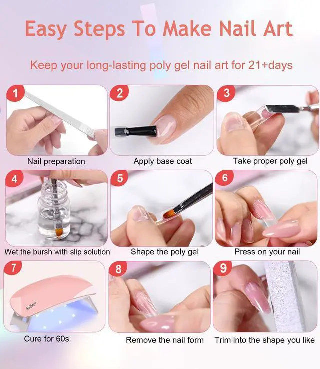 Alt view image 6 of 6 - Poly Gel Nail Kit, YEVYO Poly Nail Gel Kit with UV Lamp for Beginners with Everything, Gel Extension Nail Kit with Slip Solution