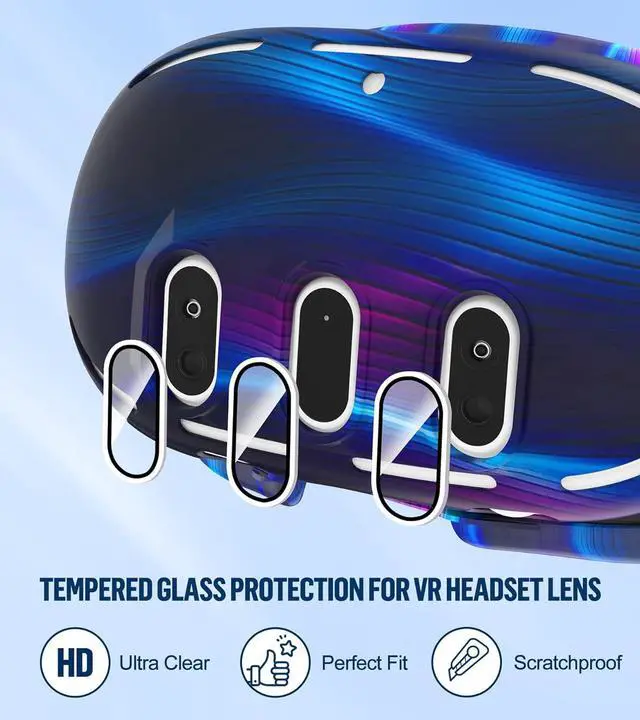 Alt view image 4 of 7 - Silicone Cover Set Compatible with Oculus/Meta Quest 3, Touch Controller Grips Cover, VR Shell Cover, Facial Interface Cover, Protective Lens Cover, Tempered Glass Lens Caps (Aurora Blue)