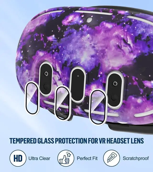 Alt view image 4 of 7 - Silicone Cover Set Compatible with Oculus/Meta Quest 3, Touch Controller Grips Cover, VR Shell Cover, Facial Interface Cover, Protective Lens Cover, Tempered Glass Lens Caps (Aurora Purple)