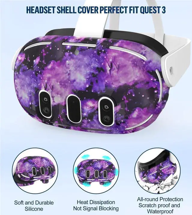 Alt view image 2 of 7 - Silicone Cover Set Compatible with Oculus/Meta Quest 3, Touch Controller Grips Cover, VR Shell Cover, Facial Interface Cover, Protective Lens Cover, Tempered Glass Lens Caps (Aurora Purple)