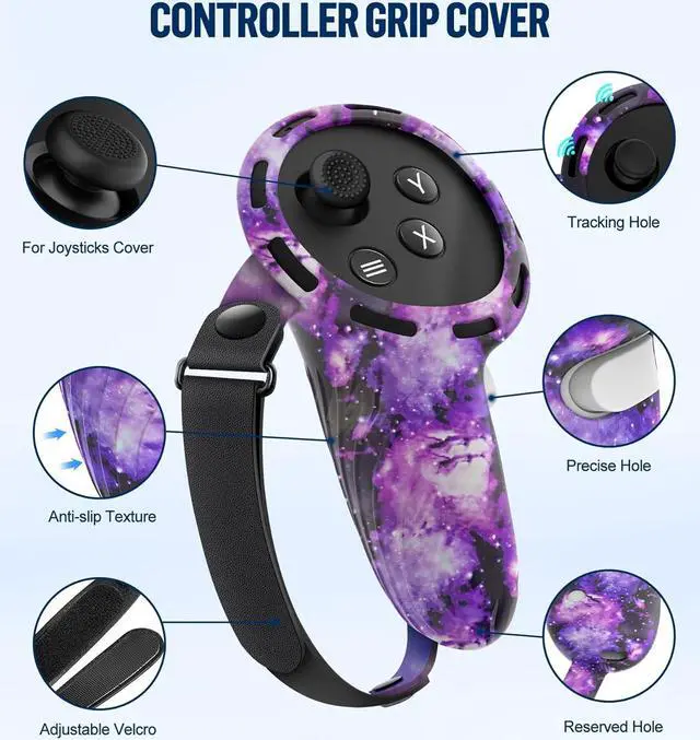 Alt view image 3 of 7 - Silicone Cover Set Compatible with Oculus/Meta Quest 3, Touch Controller Grips Cover, VR Shell Cover, Facial Interface Cover, Protective Lens Cover, Tempered Glass Lens Caps (Aurora Purple)