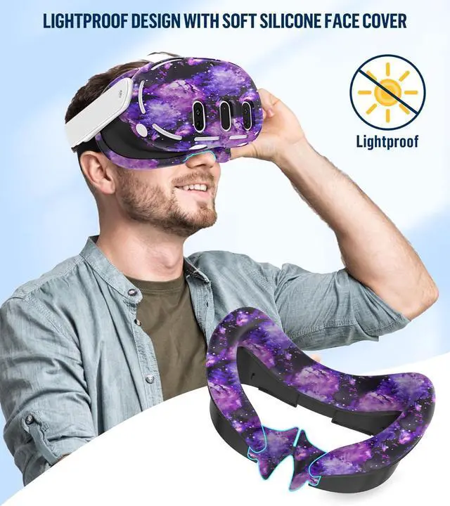 Alt view image 5 of 7 - Silicone Cover Set Compatible with Oculus/Meta Quest 3, Touch Controller Grips Cover, VR Shell Cover, Facial Interface Cover, Protective Lens Cover, Tempered Glass Lens Caps (Aurora Purple)
