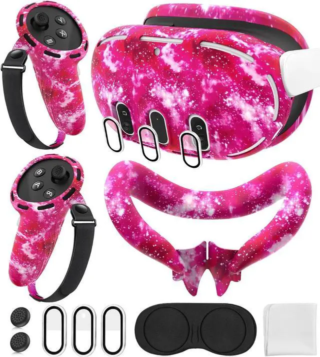 Main image of Silicone Cover Set Compatible with Oculus/Meta Quest 3, Touch Controller Grips Cover, VR Shell Cover, Facial Interface Cover, Protective Lens Cover, Tempered Glass Lens Caps (Pink)