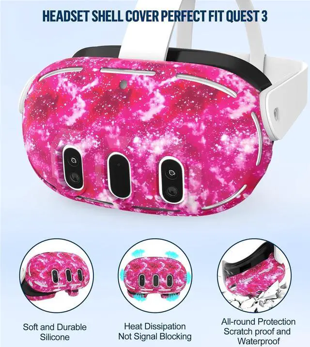 Alt view image 2 of 6 - Silicone Cover Set Compatible with Oculus/Meta Quest 3, Touch Controller Grips Cover, VR Shell Cover, Facial Interface Cover, Protective Lens Cover, Tempered Glass Lens Caps (Pink)